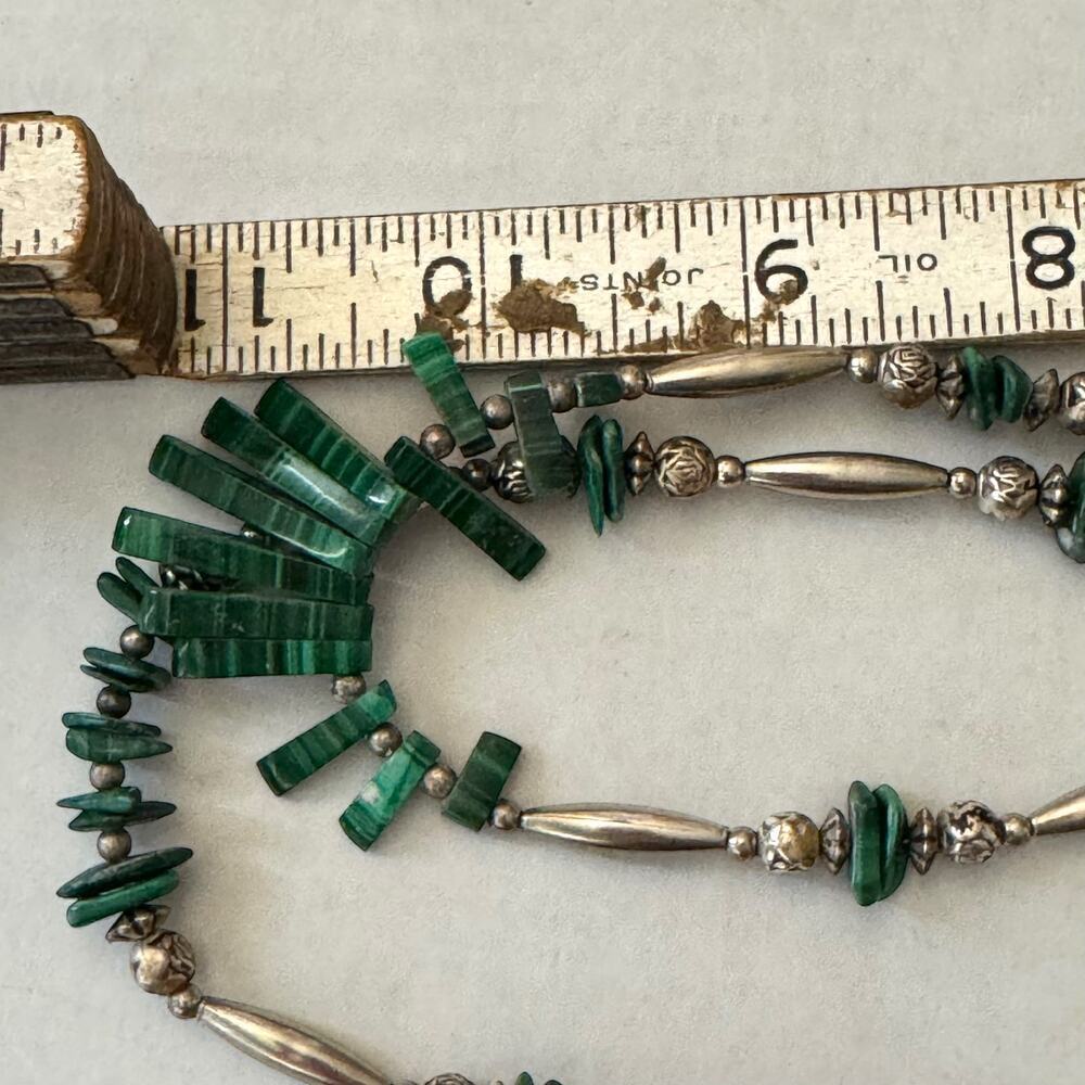 Vintage Native American Malachite Fringe Double Strand Silver Necklace 22-25”44g - Picture 9 of 13